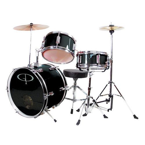 GP Percussion GP50 Complete 3-Piece Junior Child Size Drum Set, Black