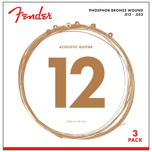 Fender 60L Phosphor Bronze Ball End Acoustic Guitar Strings, Light 12-53, 3-Pack (073-0060-312)