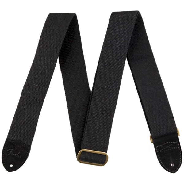 Fender Cotton and Leather Guitar Strap with Suede Ends and Fender Logo, Black 099-0667-006