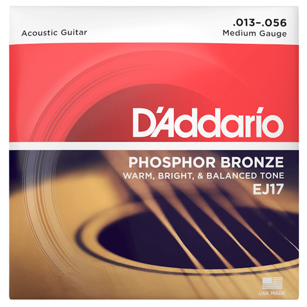 D'Addario EJ17 Phosphor Bronze Acoustic Guitar Strings, Medium, .013-.056 (EJ17)