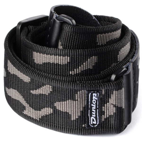 Dunlop D38-10GY Grey Camouflage Classic Woven Guitar Strap with Leather Ends, Camo Gray