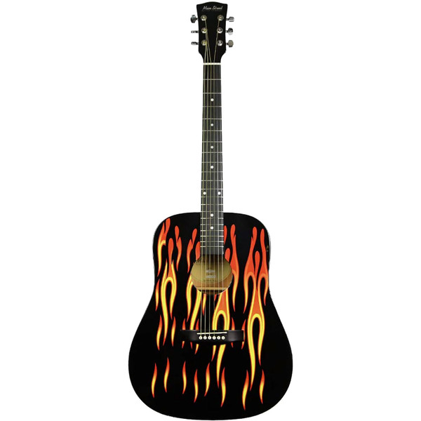 Main Street MAFL 6-String Dreadnought Acoustic Guitar, Black with Fire & Flames (MAFL)