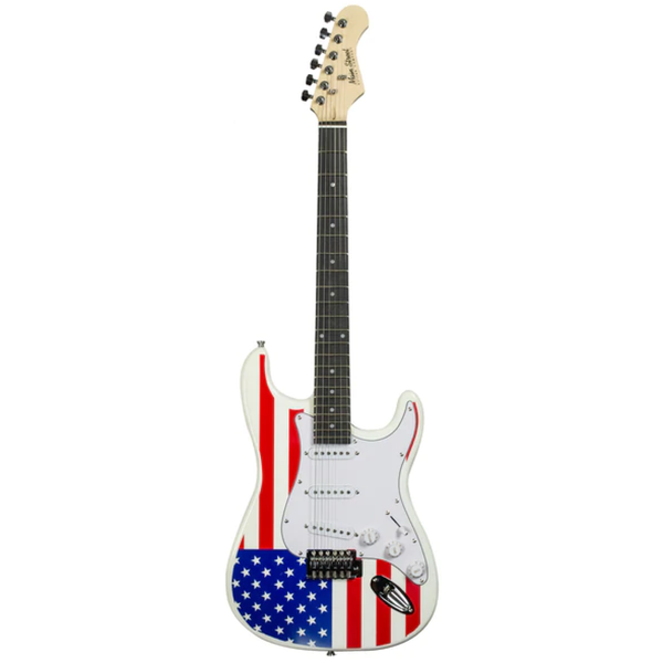 Main Street Guitars MEDCAF Strat Style Double Cutaway Electric Guitar, American Flag Design (MEDCAF)