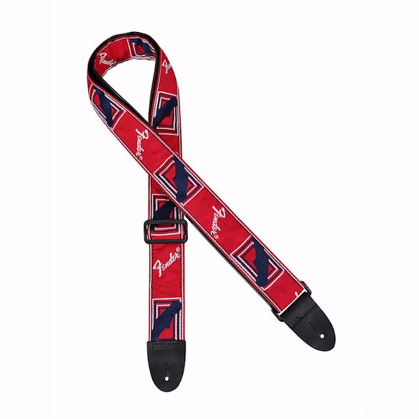 Fender Monogrammed Adjustable Guitar Strap with Leather Ends, Red/White/Blue (099-0682-000)