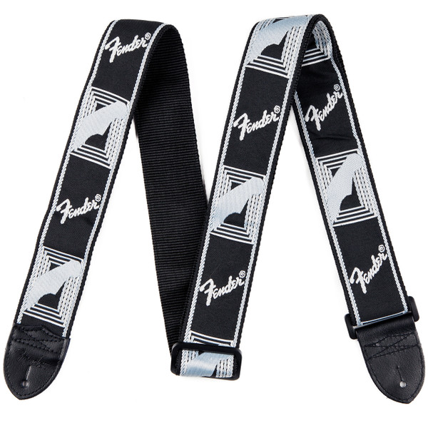 Fender Monogrammed Guitar Strap with Leather Ends, Black/Light Grey/Dark Grey (099-0681-543) 