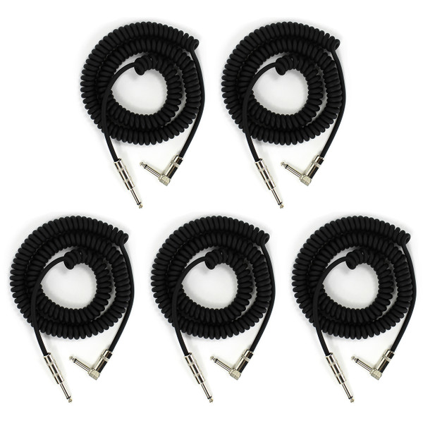 ZoZo Coiled Guitar Cable, 20' Foot Right Angle/Straight Instrument Cable - 5 PACK