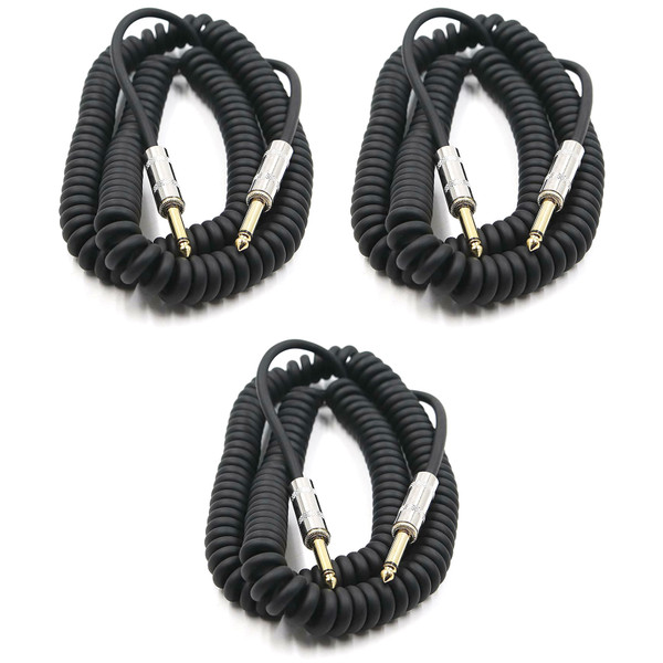 Perfektion PM306 Black 20FT Coiled Guitar, Bass, & Instrument Cable - 3 PACK