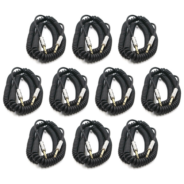 Perfektion PM306 Black 20FT Coiled Guitar, Bass, & Instrument Cable - 10 PACK