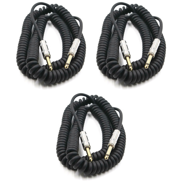 ZoZo 20ft Coiled Guitar Cable 3 PACK -Guitar Bass & Instrument Cable, ZZ306-3PK