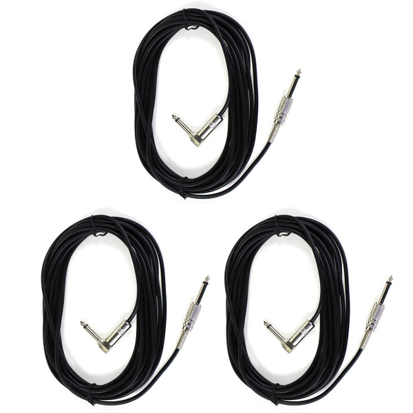 ZoZo 20' ft Straight/Right Angle Guitar, Bass, & Instrument Cable, 3-Pack (ZZ203-3PK)