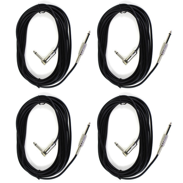 ZoZo 20' ft Straight/Right Angle Guitar, Bass, & Instrument Cable, 4-Pack (ZZ203-4PK)