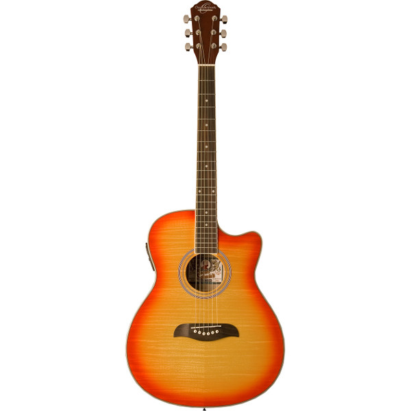 Oscar Schmidt OACEFCS Auditorium Acoustic Electric Guitar, Cherry Sunburst (OACEFCS)