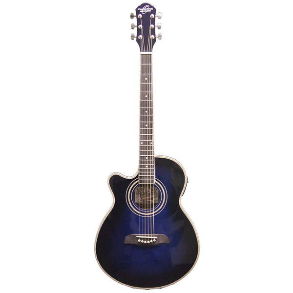 Oscar Schmidt OG10CEFTBLLH Left-Handed Concert Acoustic Electric Guitar, Transparent Blue