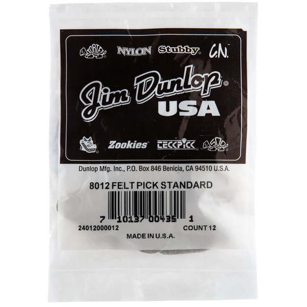 Dunlop 8012 Standard Hard Felt Picks with Beveled Tip, 12-Pack