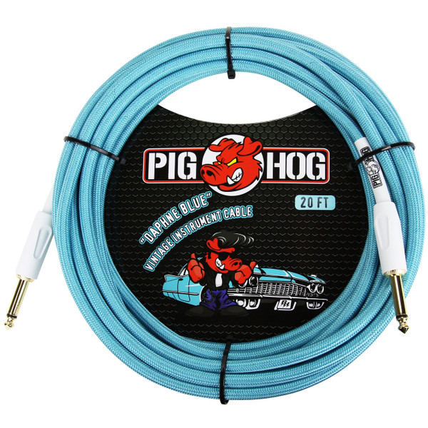 Pig Hog PCH10DB Vintage Series 10ft Woven Instrument Cable, Daphne Blue