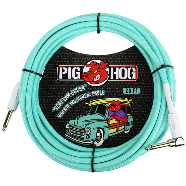 Pig Hog PCH20SGR Vintage Series 20ft Woven Instrument Cable, Seafoam Green