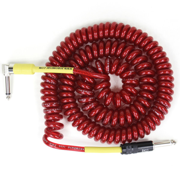 ZoZo Heavy Duty Vintage Coiled 20' Ft Right Angle/Straight Guitar Cable, Red (ZZC20-RD)