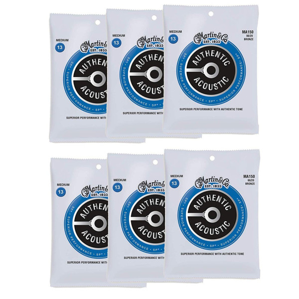 Martin MA150 Authentic Acoustic SP 80/20 Bronze Medium Guitar Strings - 6 Pack Martin MA150 Authentic Acoustic SP 80/20 Bronze Medium Guitar Strings - 6 Pack