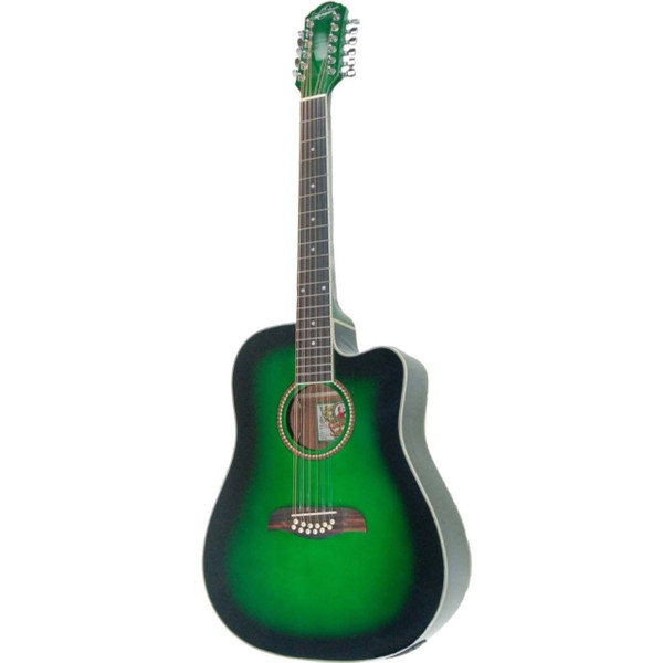 Oscar Schmidt OD312CE 12-String Acoustic Electric Guitar, Trans Green

