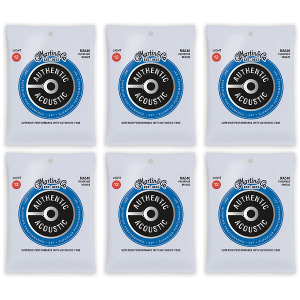 Martin MA540 Acoustic SP 92/8 Phosphor Bronze Guitar Strings, Light - 6 PACK