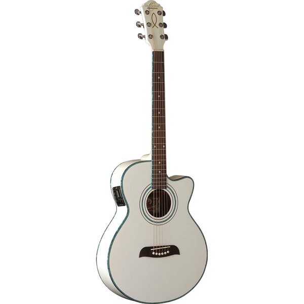 Oscar Schmidt OG10CEWH Concert Size Cutaway Acoustic Electric Guitar, White

