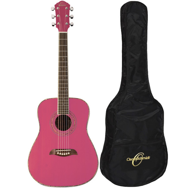 Oscar Schmidt OGHSP 1/2 Size Acoustic Guitar w/ Gig Bag, Pink