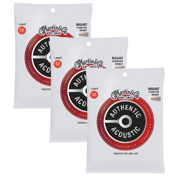 Martin MA540T Authentic Lifespan 2.0 Treated Acoustic Guitar Strings, 3 PACK