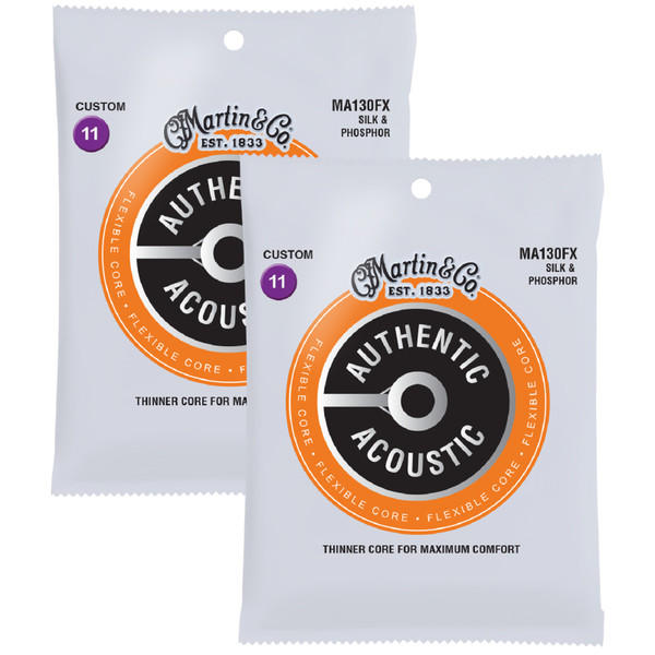 Martin MA130FX Flexible Core Silk & Phosphor Acoustic Guitar Strings, 2-PACK