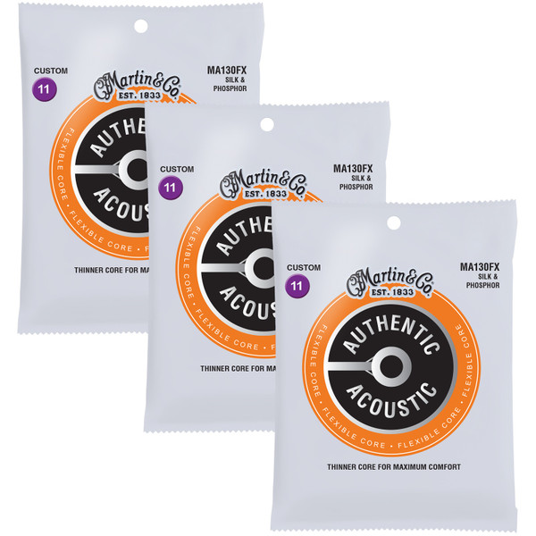 Martin MA130FX Flexible Core Silk & Phosphor Acoustic Guitar Strings, 3-PACK