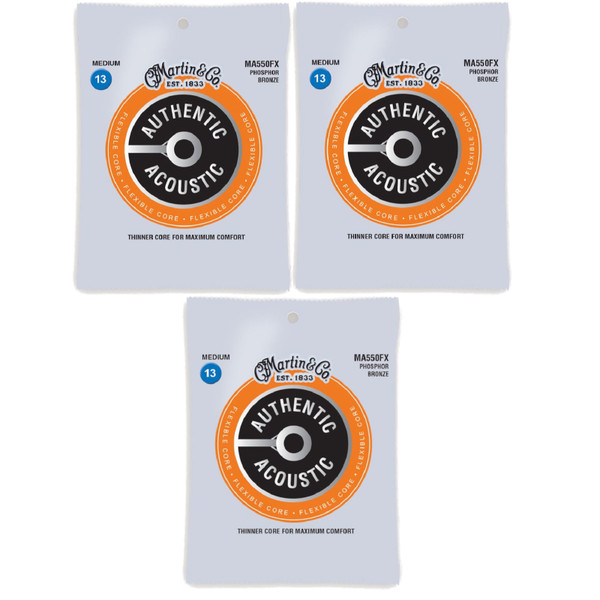 Martin MA550FX Flexible Core Acoustic Guitar Strings, Medium - 3 PACK