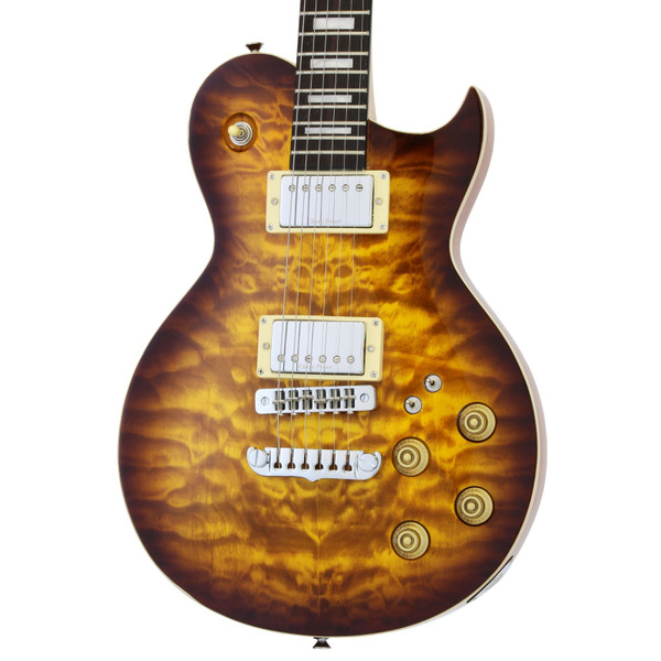 Aria Pro II PE-480 Quilted Maple Top Electric Guitar, Brown Sunburst (PE-480-BS)