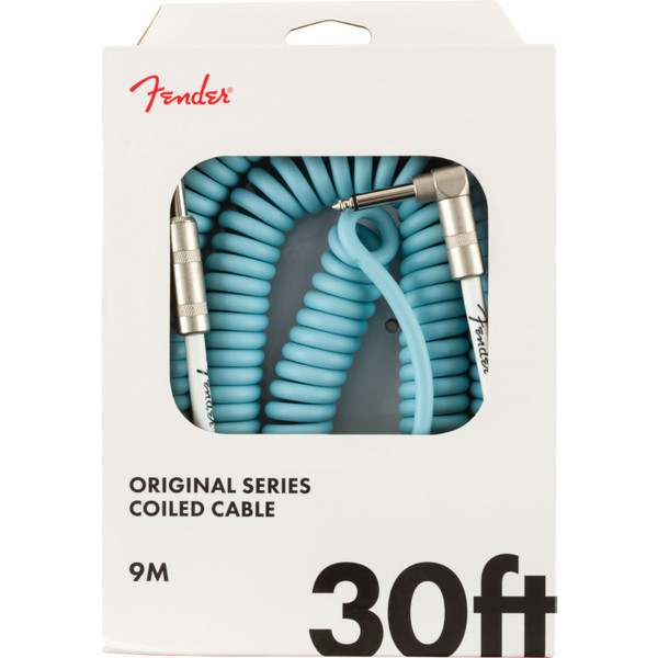 Fender Original Series 30 ft. Straight-Angle Coiled Guitar Cable, Daphne Blue

