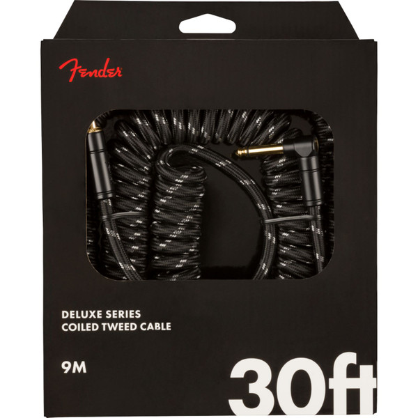 Fender Deluxe Series 30 ft. Straight-Angle Coiled Guitar Cable, Black Tweed (099-0823-060)