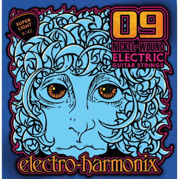 Electro-Harmonix NIC9 Nickel Wound Electric Guitar Strings, Super Light 9-42 (NIC9)