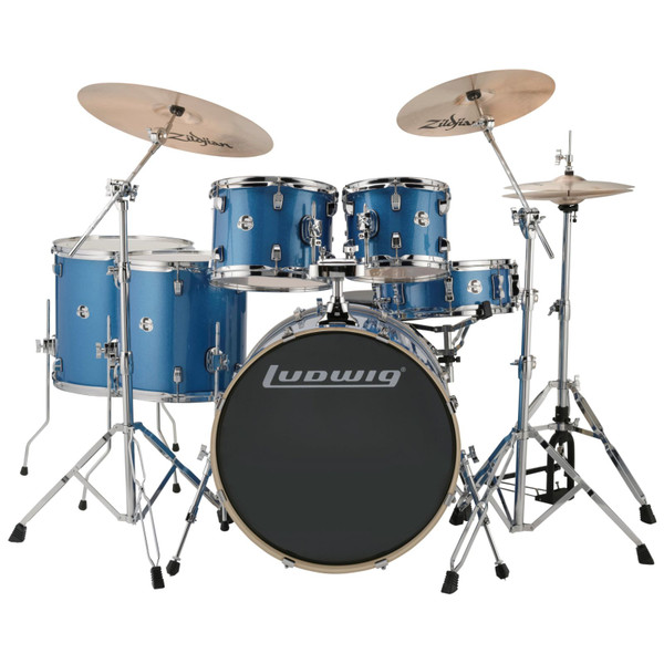 Ludwig LCEE622023I Element Evolution 6-Piece Drum Set w/ Zildjian I Cymbals, Blue Sparkle (LCEE622023I)