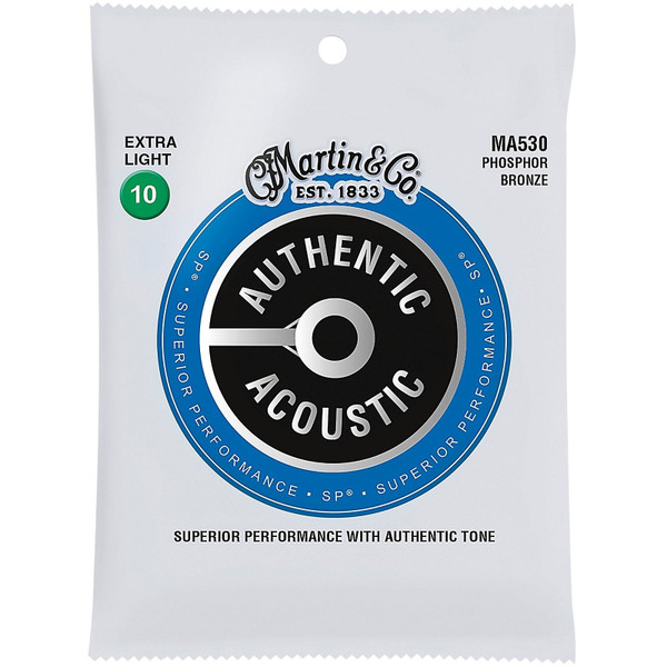 Martin MA530 Authentic Acoustic SP Phosphor Bronze Guitar Strings, Extra Light (MA530)
