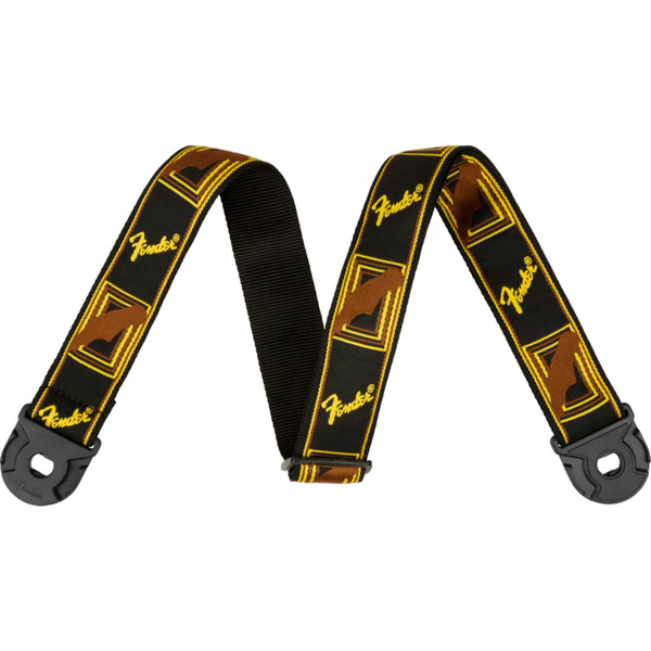 Fender Quick Grip Locking Ends Guitar Strap, Black/Yellow/Brown Monogram (099-0629-001)