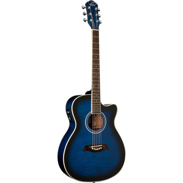 Oscar Schmidt OACEFTBL Auditorium Cutaway Acoustic Electric Guitar, Flame Trans Blue (OACEFTBL)