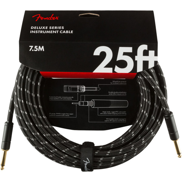 Fender Deluxe Series 25 ft. Straight Instrument Cable, Black Tweed (099-0820-075)
