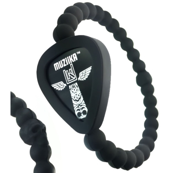 Pickbandz Skull MUZiiKA Epic Black Guitar Pick Holder Beaded Bracelet, Large (PBMUZ-SK-LG)