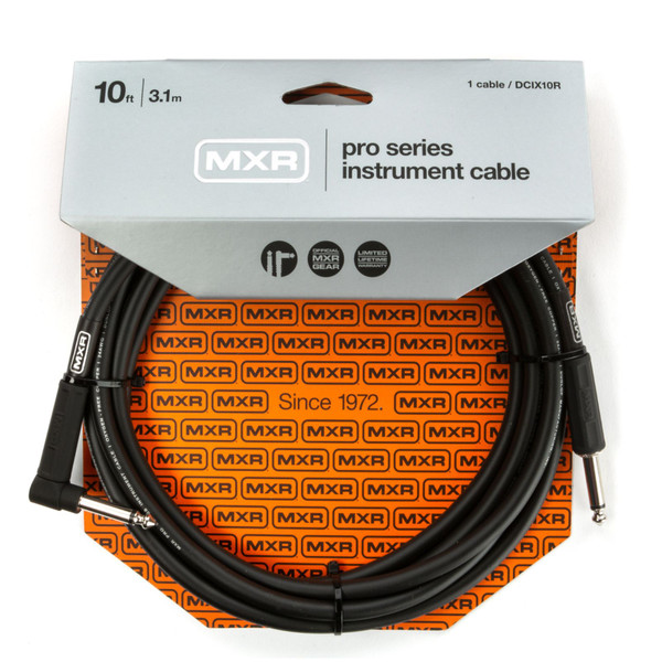 MXR DCIX10R Pro Series 10 ft. Straight to Right Angle Instrument Cable, Black (MXR-DCIX10R)