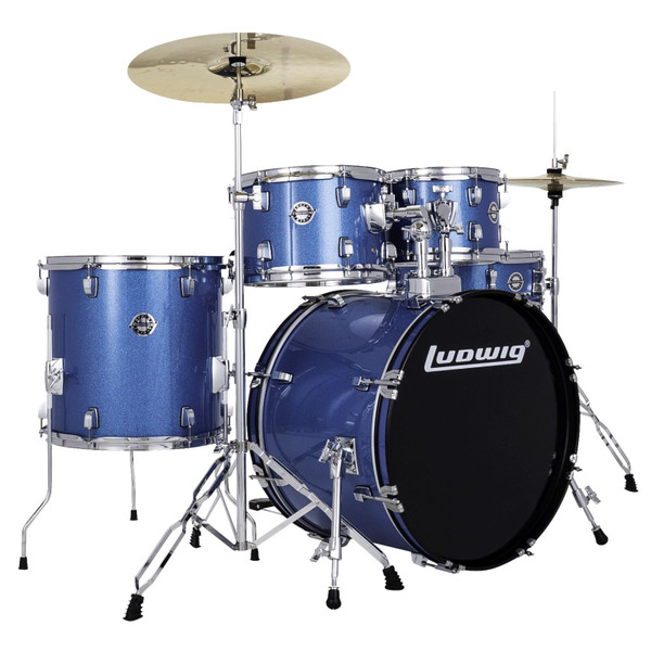 Ludwig LC190 Accent Fuse 5-Piece Complete Drum Set with Cymbals and Hardware, Blue Sparkle (LC19019)