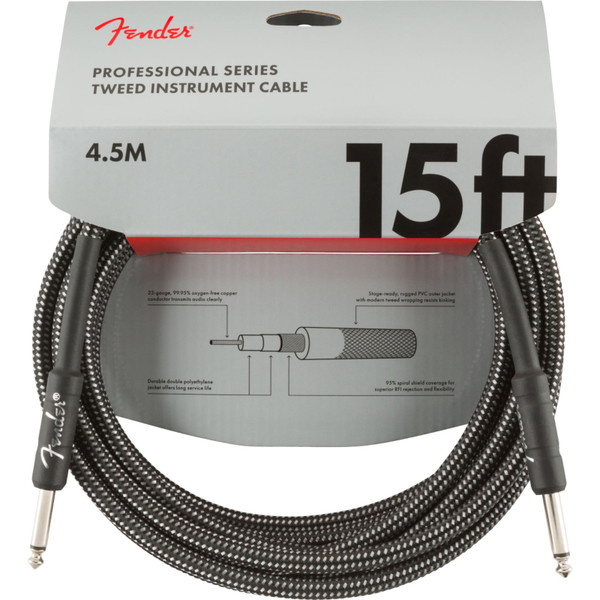 Fender Professional Series 15 ft. Straight Instrument Cable, Gray Tweed (099-0820-065)