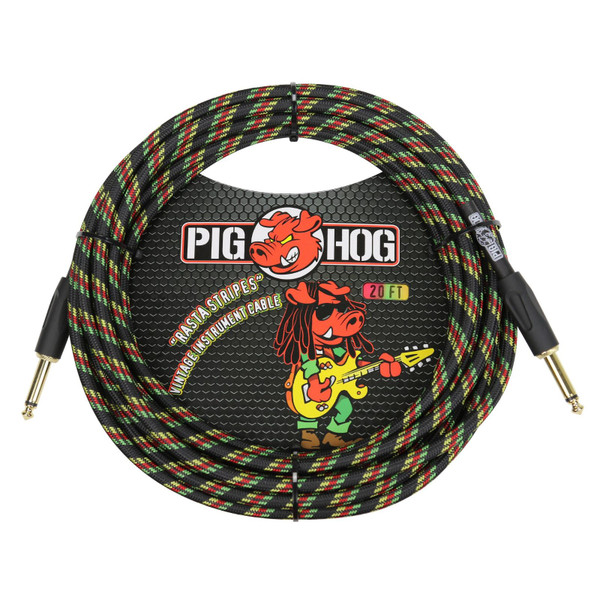 Pig Hog PCH20RA Rasta Stripes 20 ft. Woven Instrument Cable, 1/4" Straight (PCH20RA)