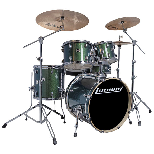 Ludwig LCEE20018EXP Element Evolution 5-Piece Drum Set with Hardware, Emerald Sparkle (LCEE20018EXP). CYMBALS NOT INCLUDED.