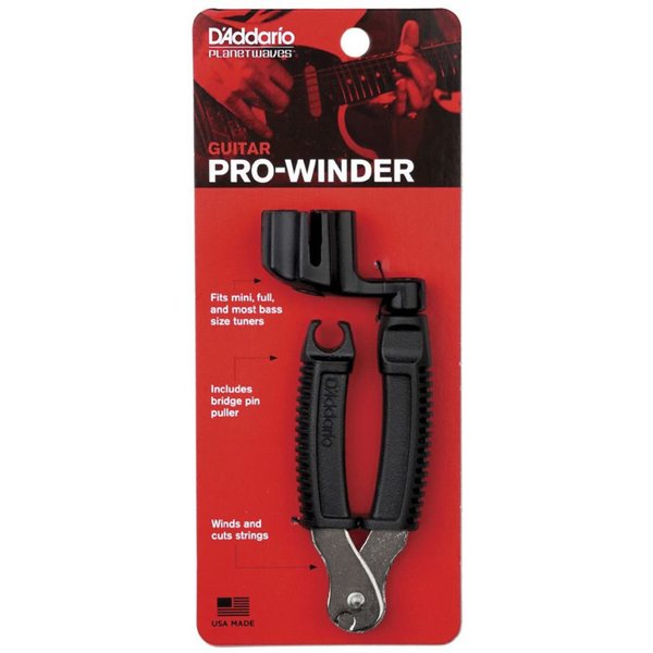 D'Addario Pro-Winder Peg Winder with String Cutter and Bridge Pin Puller, Black (DP0002)