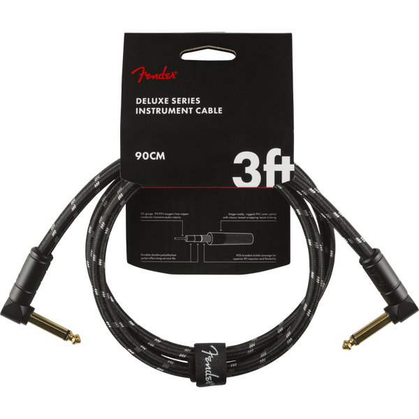 Fender Deluxe Series 3 ft. Right Angle Instrument Cable, Black Tweed (099-0820-096)