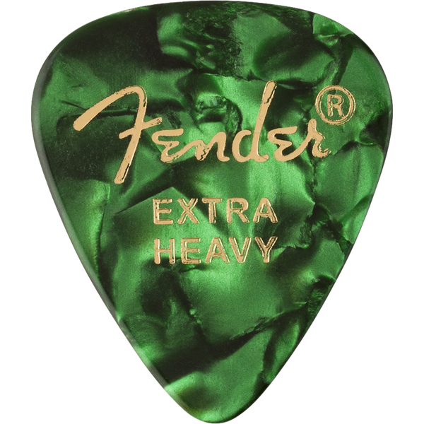 Fender Premium Celluloid 351 Shape Guitar Picks, Extra Heavy, Green Moto, 12-Pack (198-0351-671)
