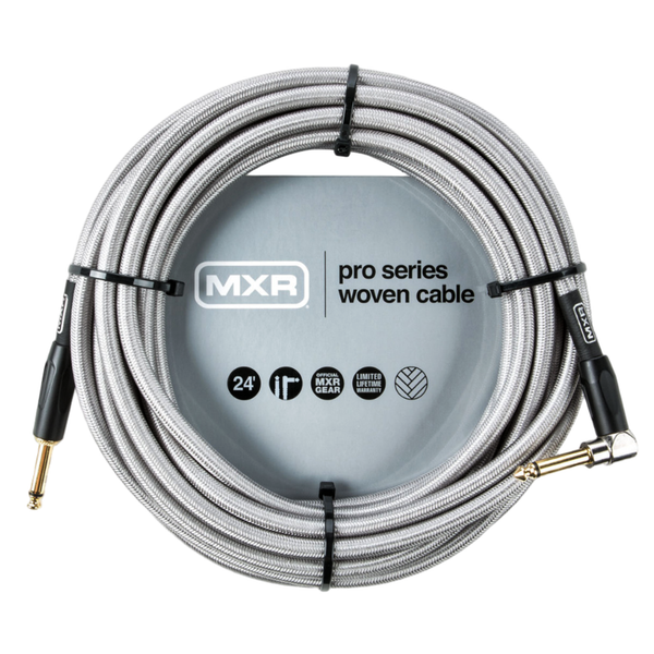 MXR DCIW24R Pro Series Woven 24 ft. Straight to Right Angle Instrument Cable, Silver (MXR-DCIW24R)