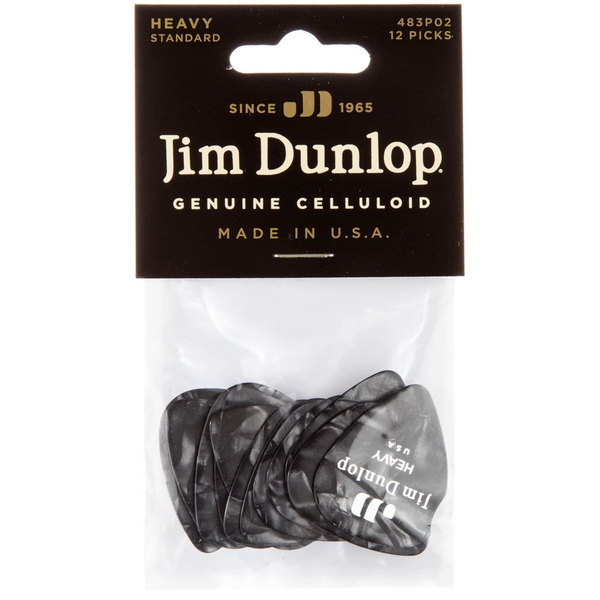 Dunlop 483P02HV Celluloid Guitar Picks, Heavy, Black Pearloid, 12-Pack (483P02HV)